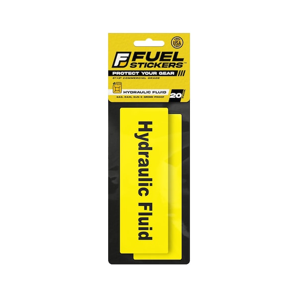 Hydraulic Fluid Sticker, Hydraulic Oil Label: Drum, Tanks, Container, Hvy-Dty, 6''x2'', 20PK